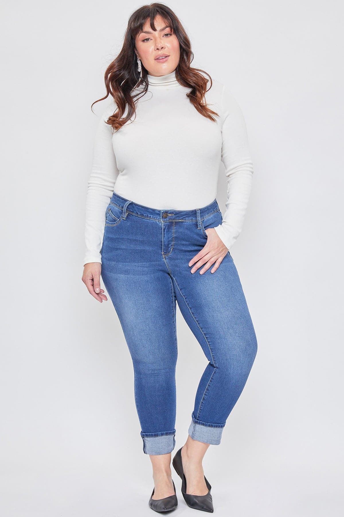 Women's Plus Size WannaBettaButt Mid Rise Mega Cuff Ankle Jeans