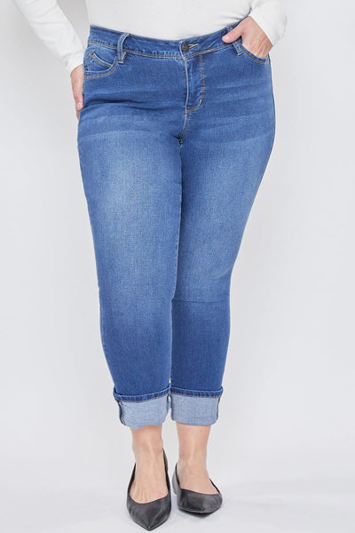 Women's Plus Size WannaBettaButt Mid Rise Mega Cuff Ankle Jeans