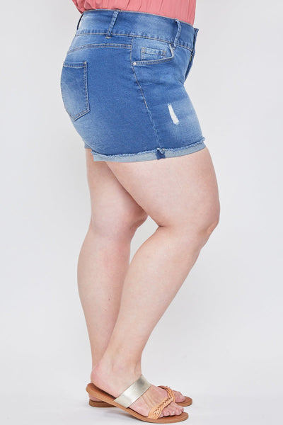 Women´s Plus Essential 3-Button Fray Cuff Shorts-Distressed