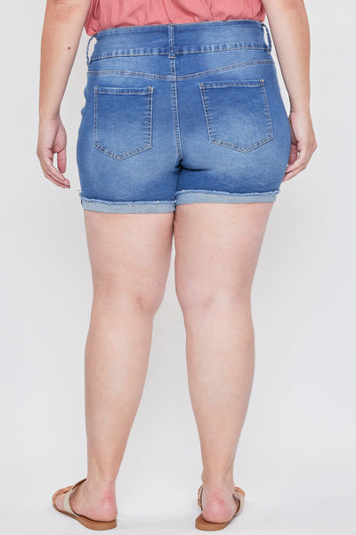 Women´s Plus Essential 3-Button Fray Cuff Shorts-Distressed