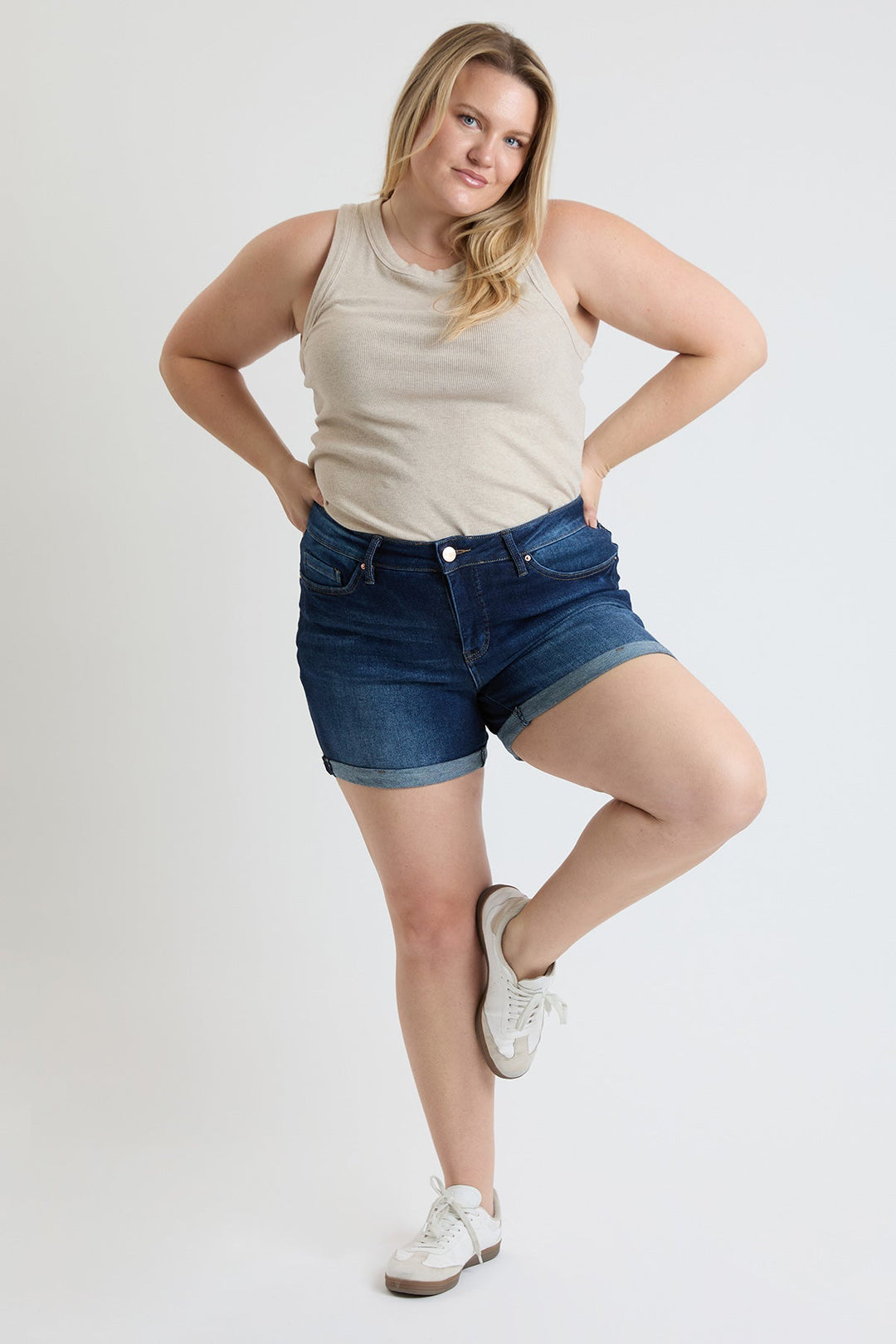 Women's Plus High Rise Premium Stretch Fold-Over Cuff Shorts