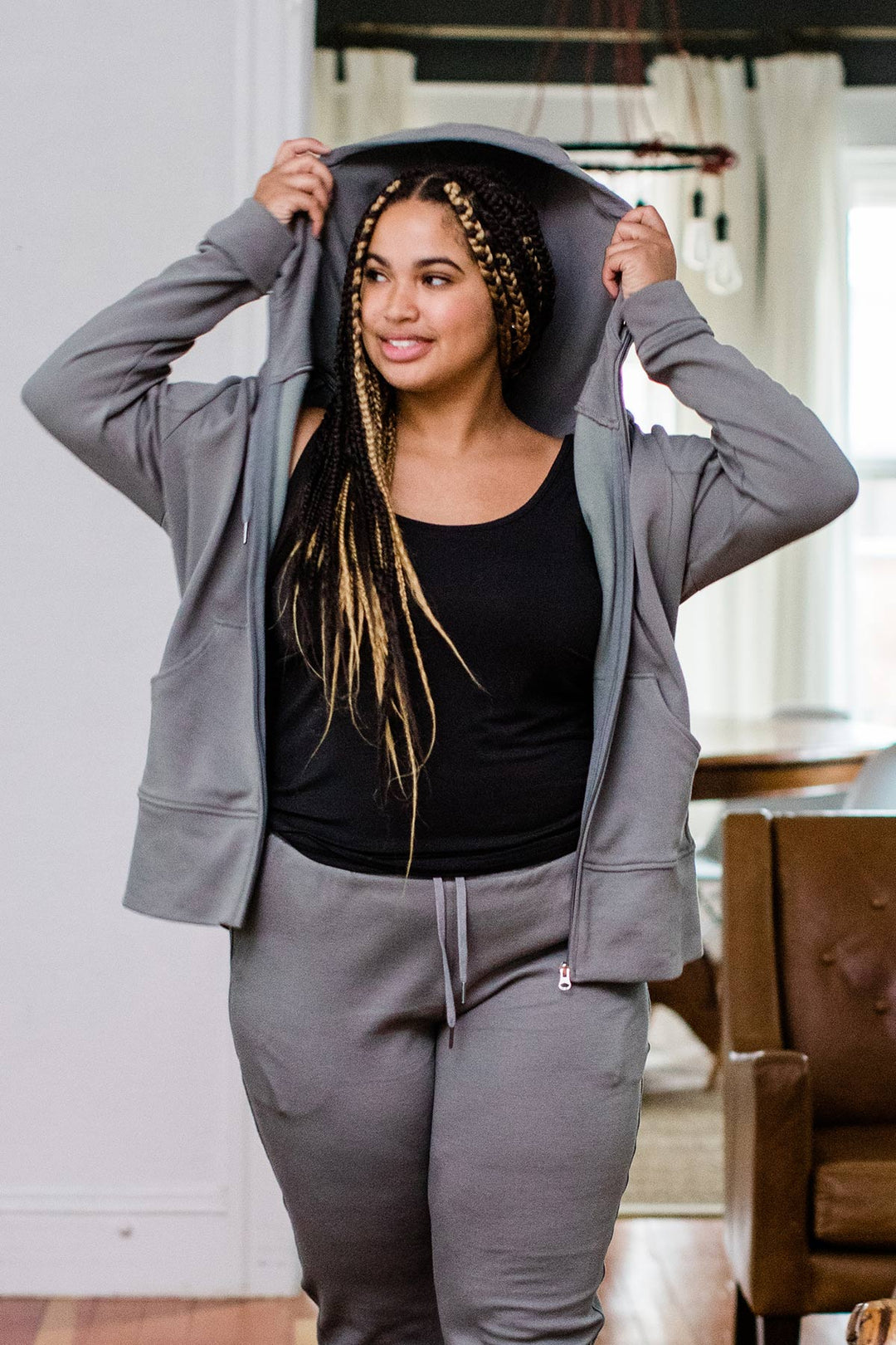 Scarlet Zip-Up Bamboo &amp; Organic Cotton Hooded Jacket Sweatshirt