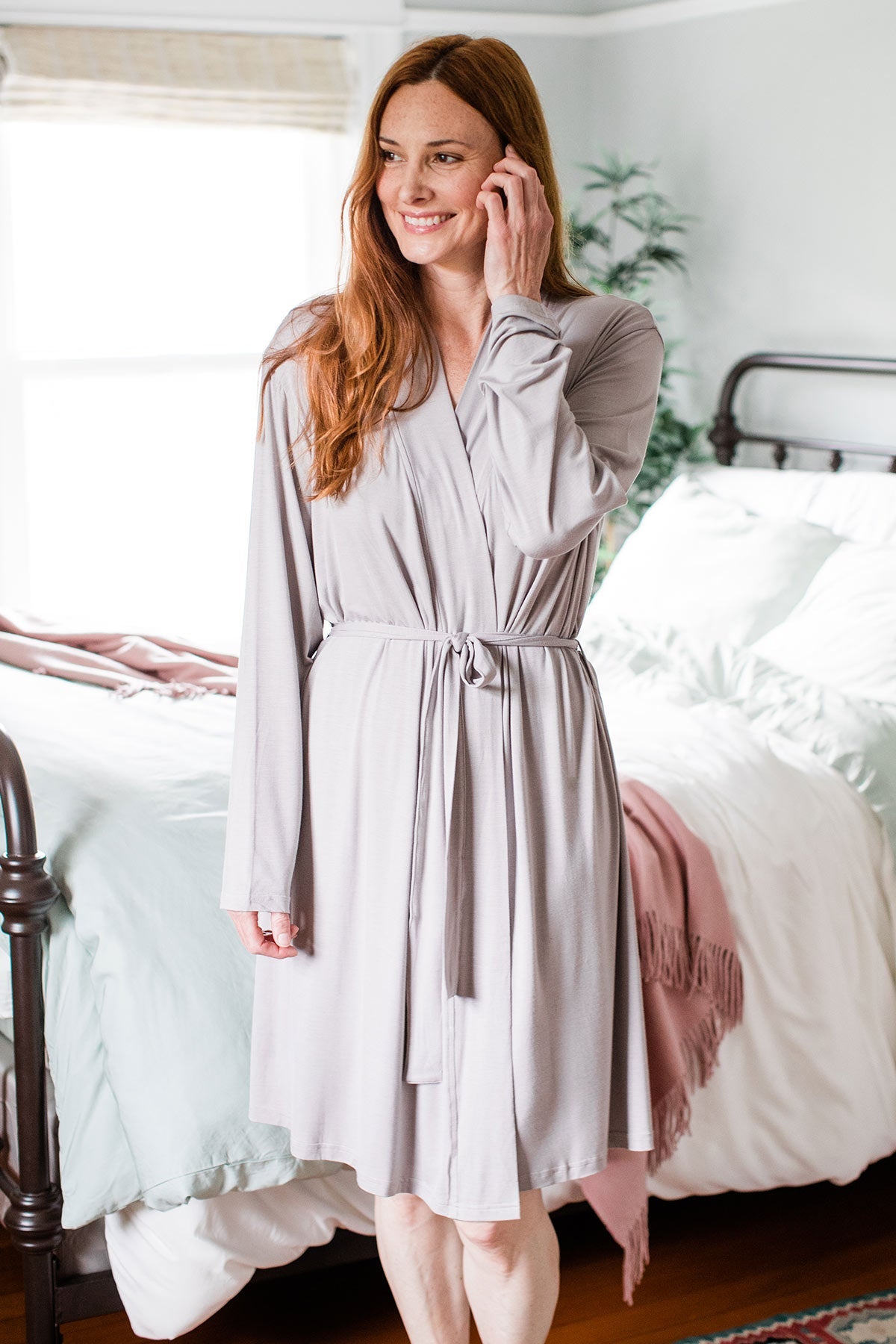 Serenity Long Sleeve Short Belted Bamboo Robe