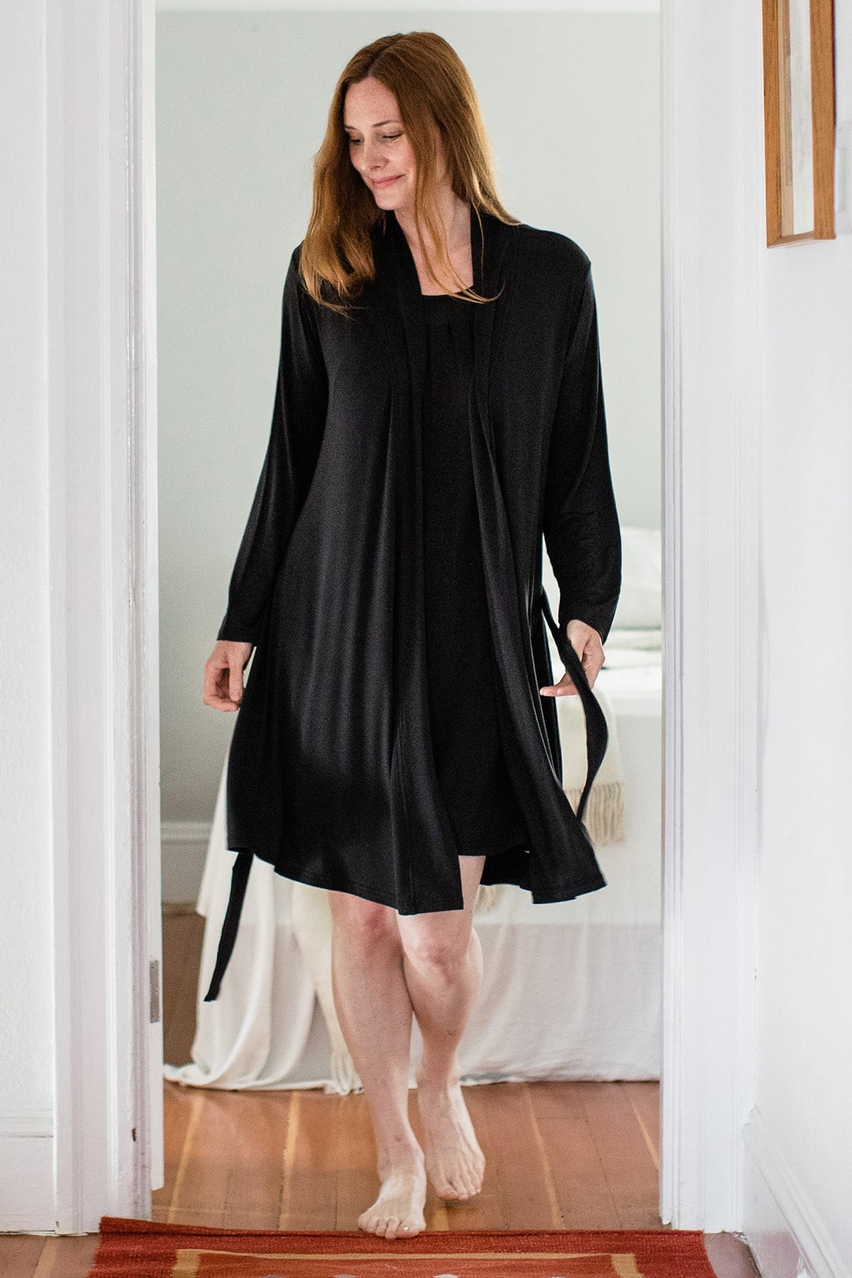 Serenity Long Sleeve Short Belted Bamboo Robe