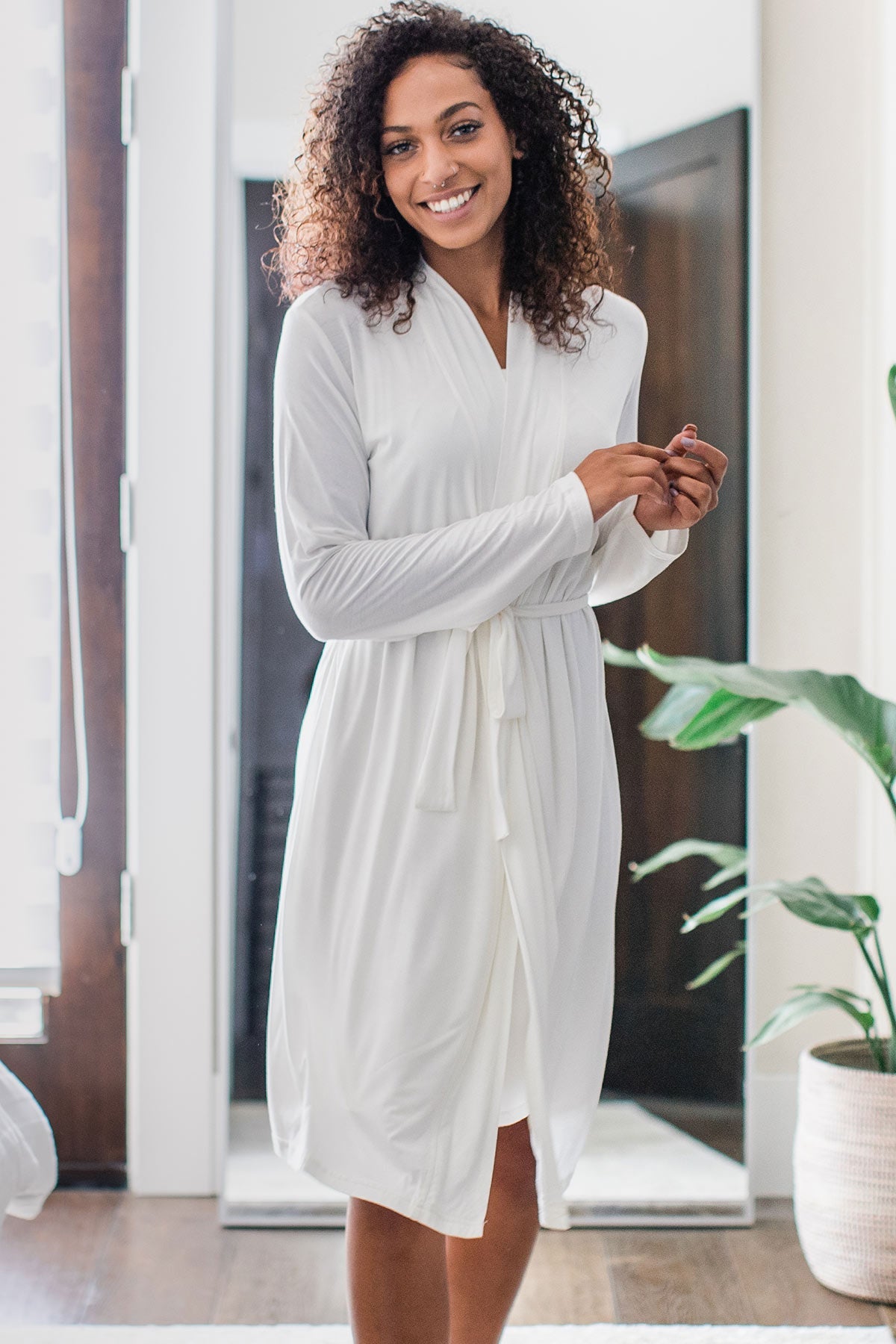 Serenity Long Sleeve Short Belted Bamboo Robe