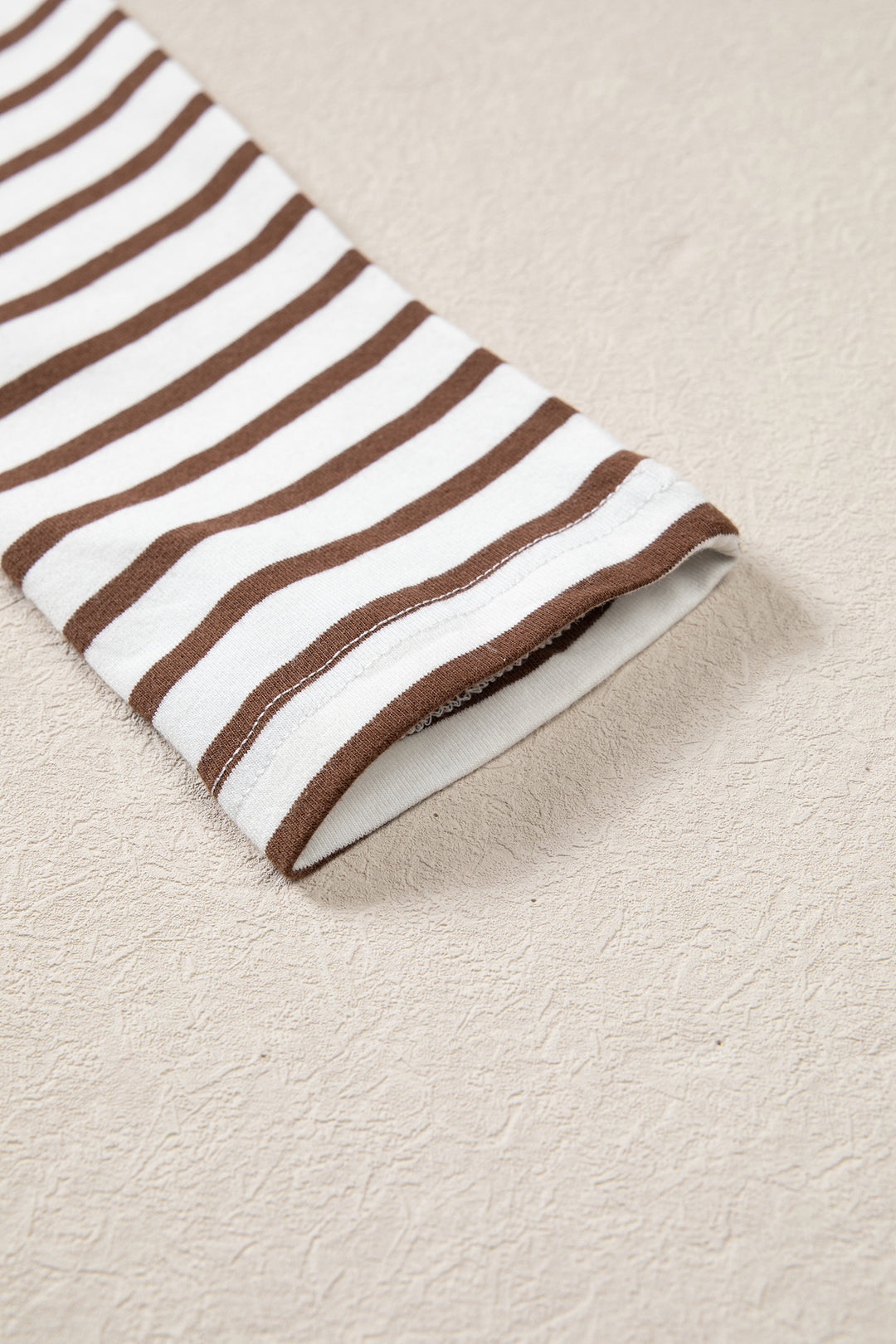 Brown Stripe Ribbed Knit Long Sleeve Bodice Contrast Patchwork Flared Dress