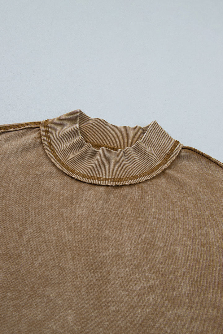 Brown High Neck Long Sleeve Toner Washed Vintage Sweatshirt