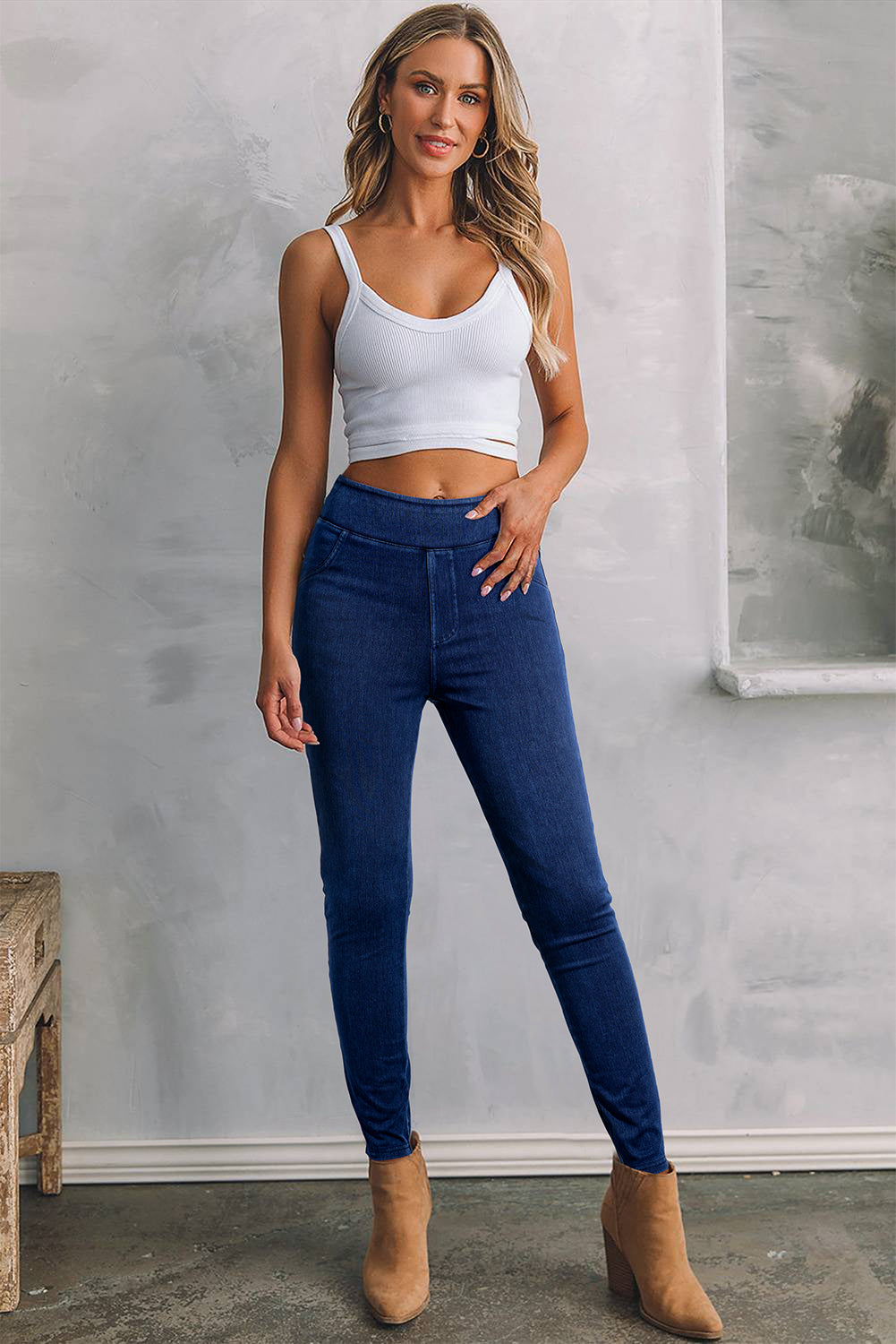 Ashleigh Blue Solid Color High Waist Stretchy Slim Fit Jeggings