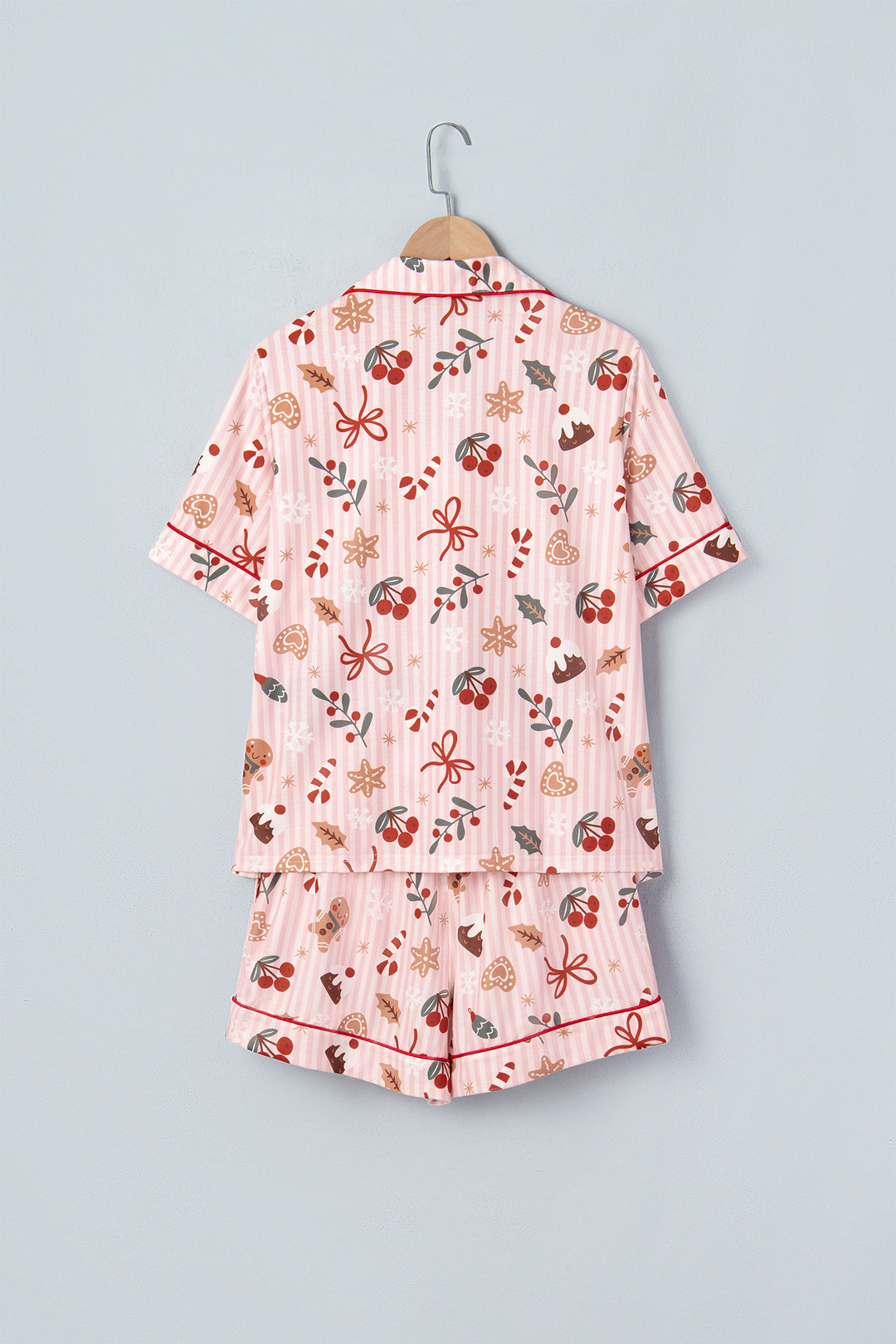 Pink Abstract Christmas Print Short Sleeve Two Piece Lounge Set