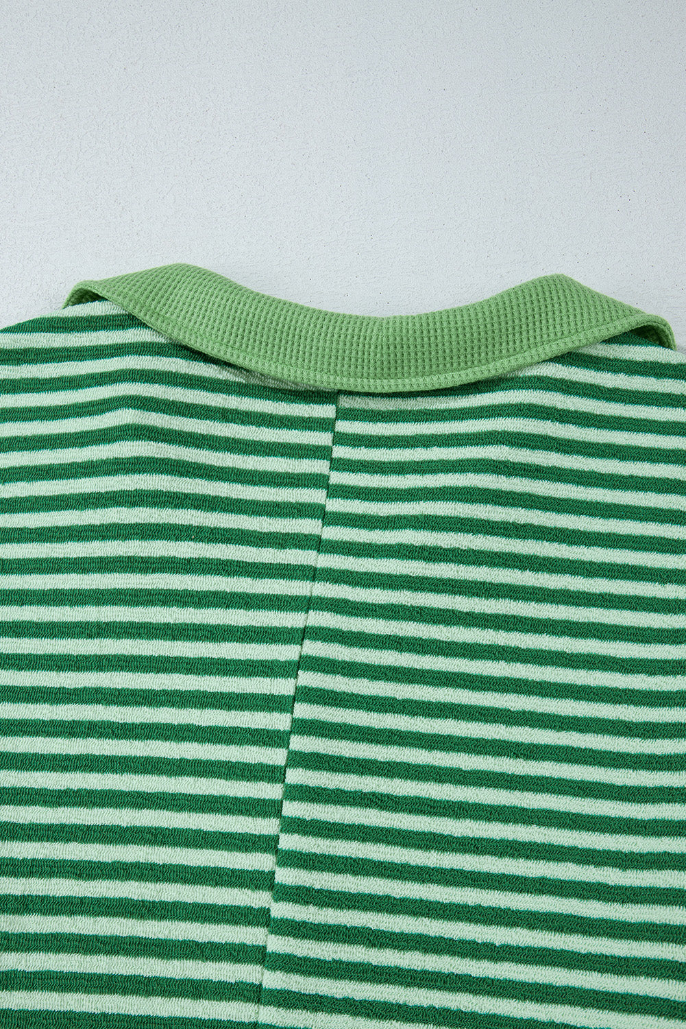 Green Stripe Turn-Down V Neck Patchwork Loose Top