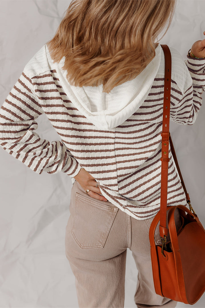Ayla Stripe Textured Hooded Long Sleeve Top