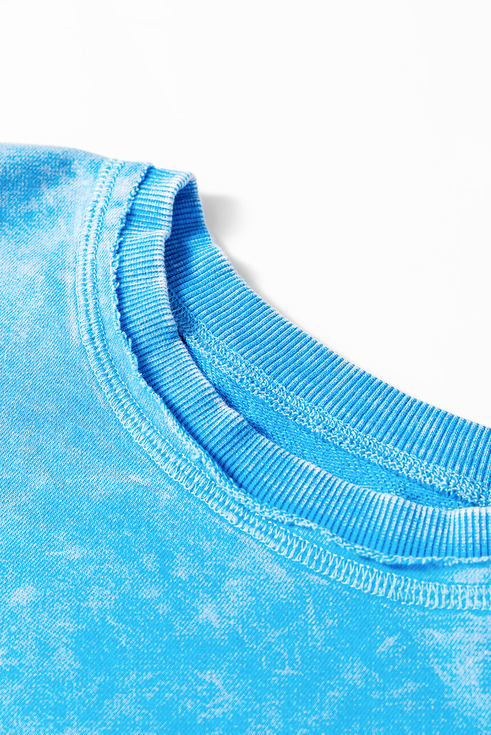 Blue Mineral Wash Raw Seam Double Patched Pocket Pullover Sweatshirt