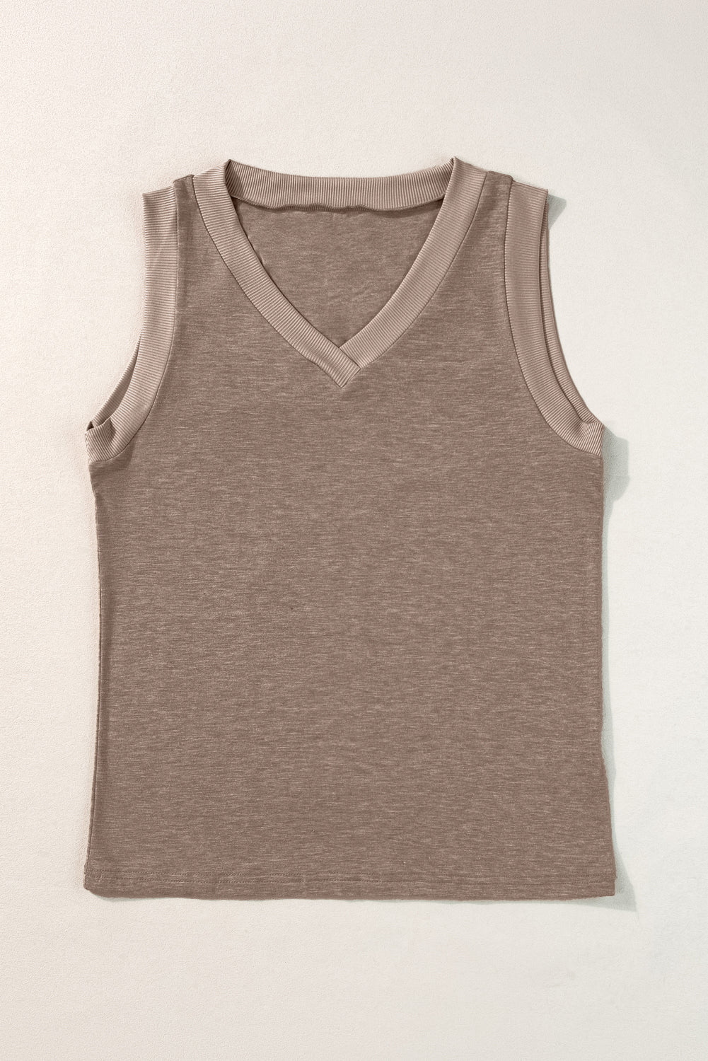 Simply Taupe Ribbed V Neck Tank