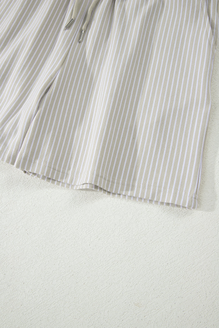 Purple Stripe Dolman Sleeve Polo Shirt and Drawstring Shorts Set