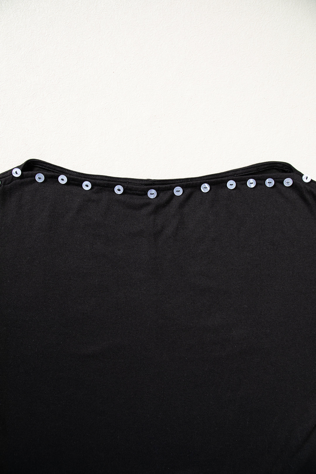 Black 3/4 Sleeve Button Detail Off Shoulder Top