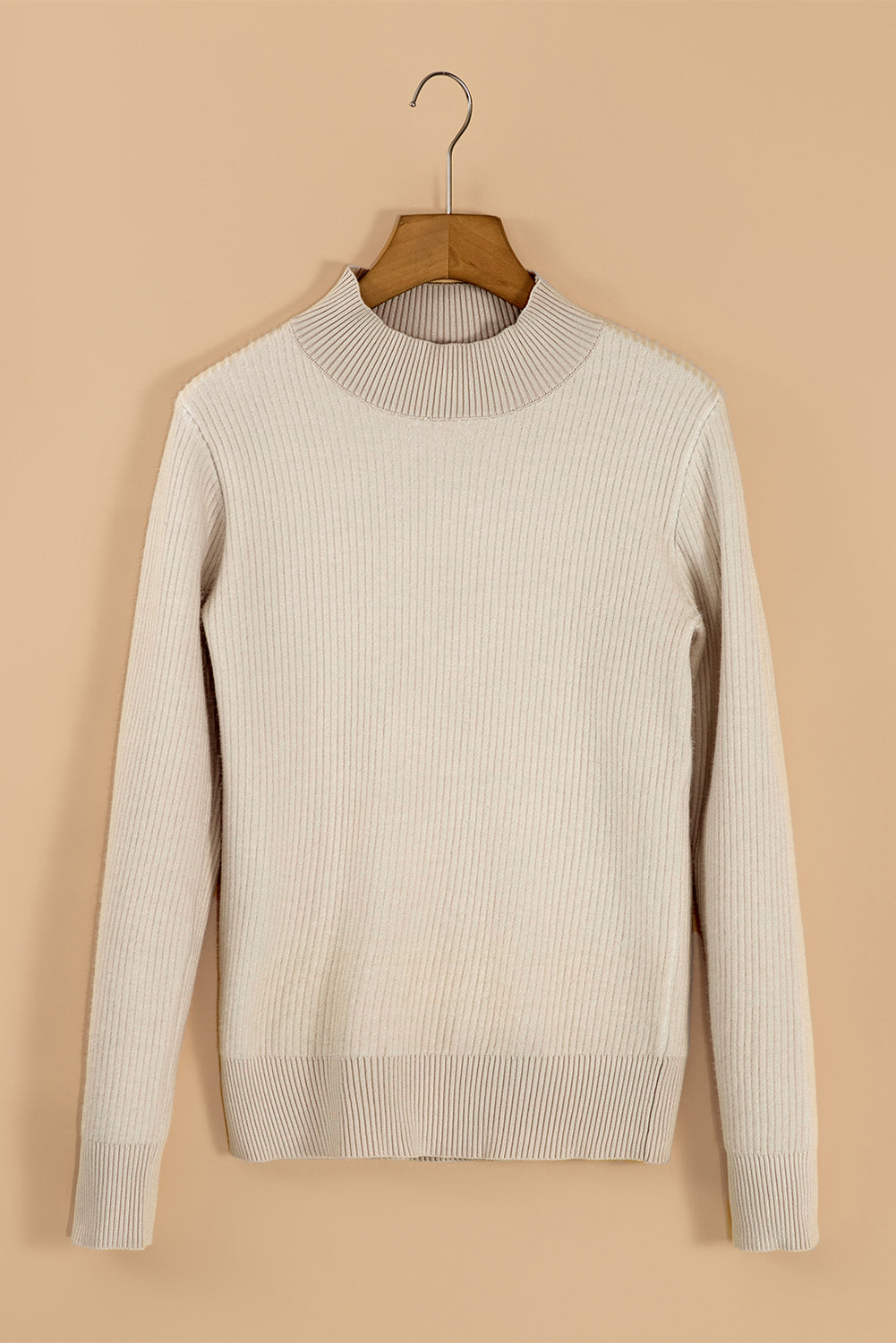 Apricot Thermal Lined Ribbed Knit Mock Neck Sweater