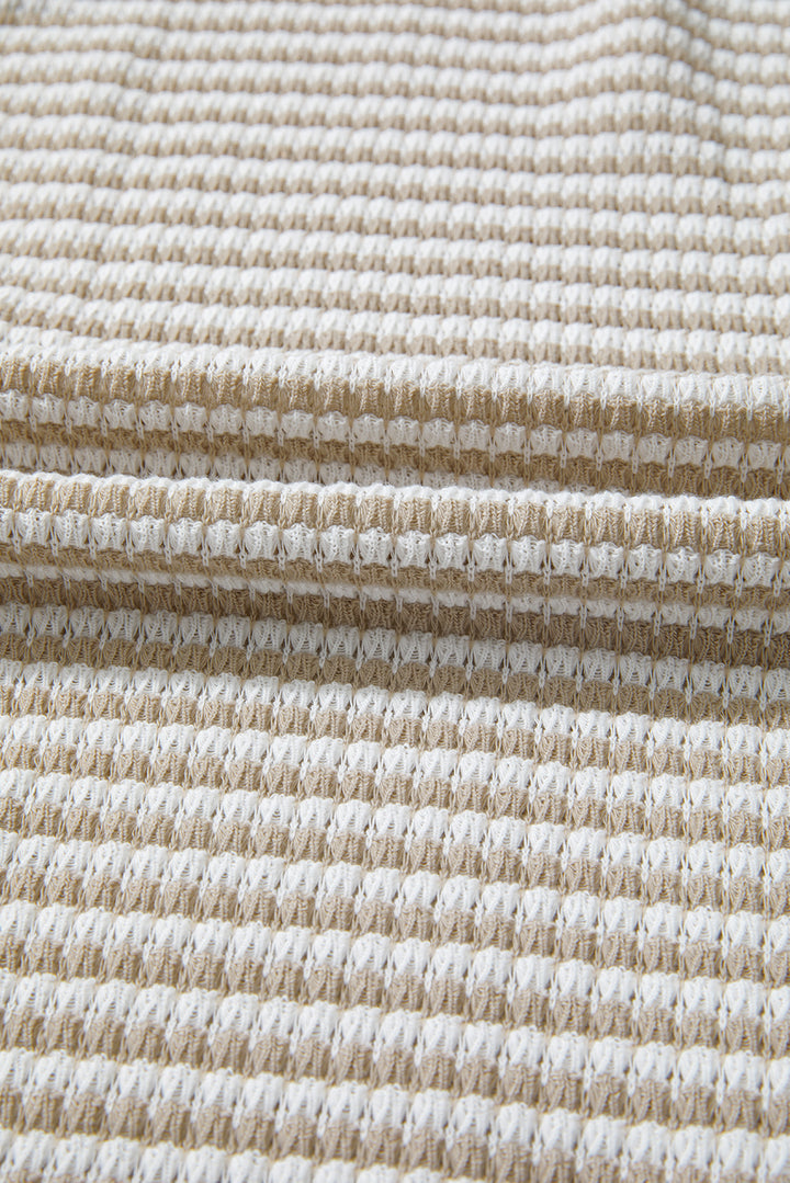 Brown Stripe Plus Size Breathable Knit Ribbed Trim Long Sleeve Top