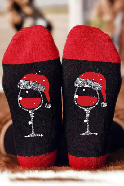 Black Christmas Champagne Santa Hat Graphic Socks