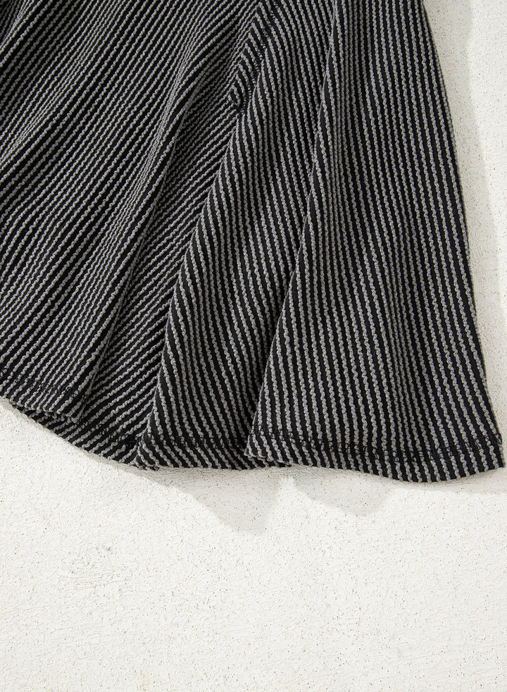 Dark Grey Corded Lantern Sleeve Top High Waist Ruffled Mini Skirt Set