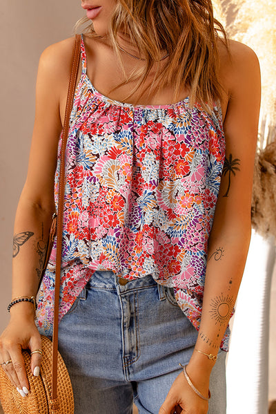 Multicolor Spaghetti Straps Floral Print Sleeveless Top