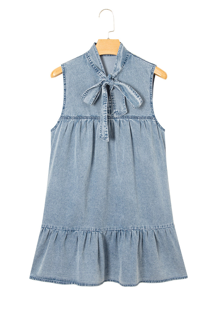 Clare Sleeveless Ruffled Chambray Dress