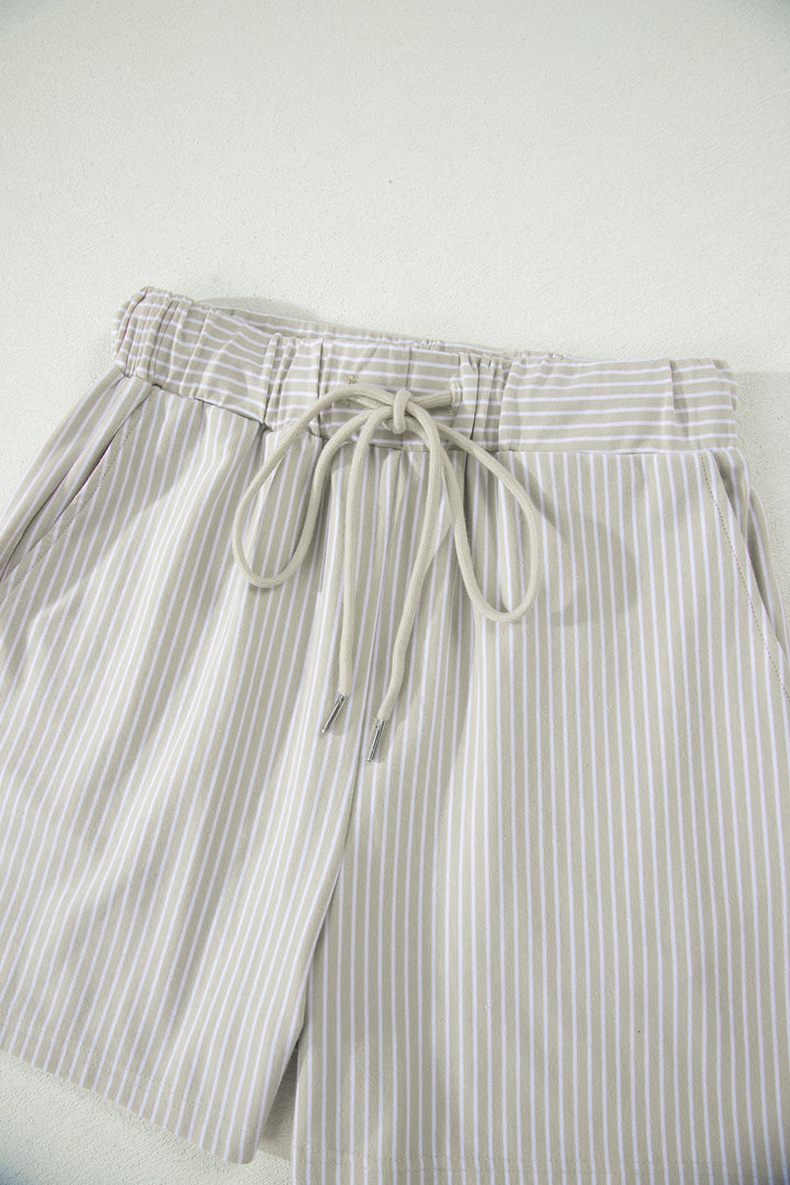 Purple Stripe Dolman Sleeve Polo Shirt and Drawstring Shorts Set