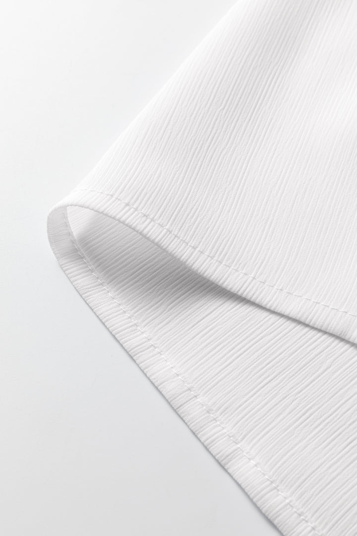 White Smocked Cuffs Semi Sheer Long Sleeve Dolman Blouse