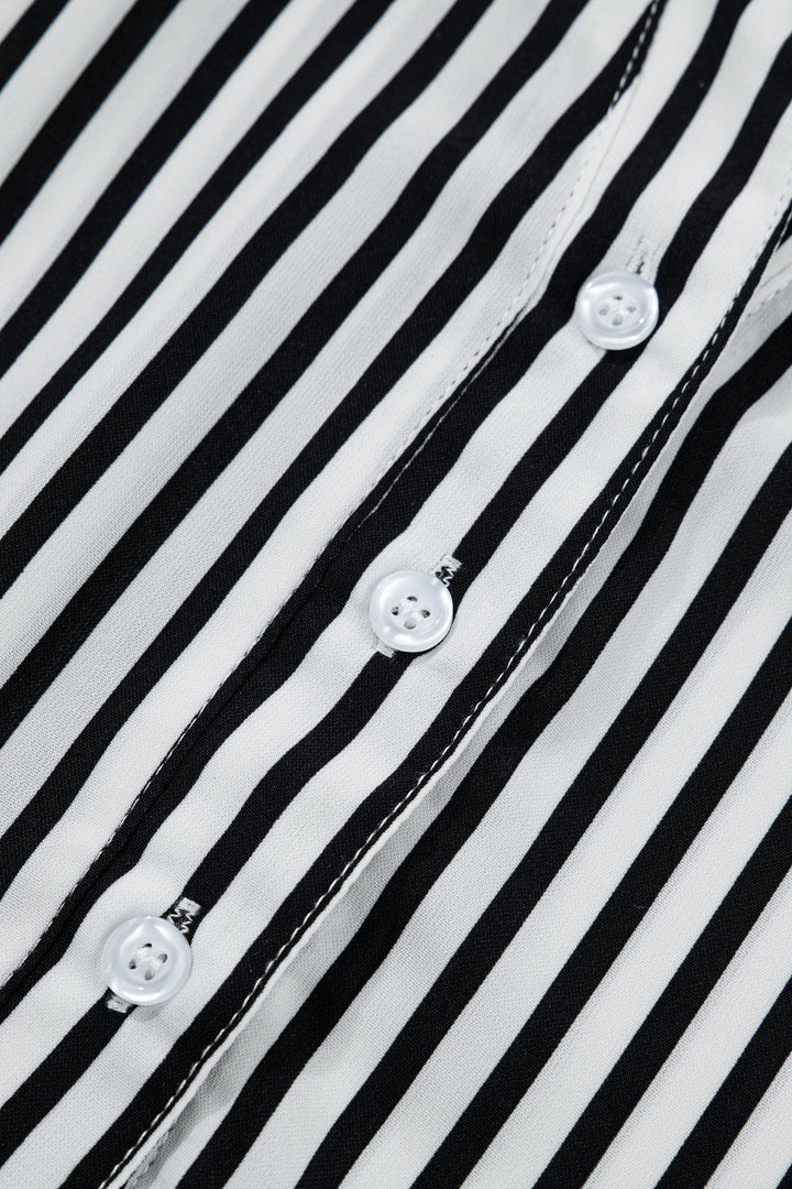 Black Striped Half Sleeve Button-Up Shirt