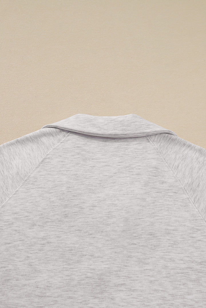 Light Grey Polo Collar V Neck Pullover and Drawstring Sweatpants Set