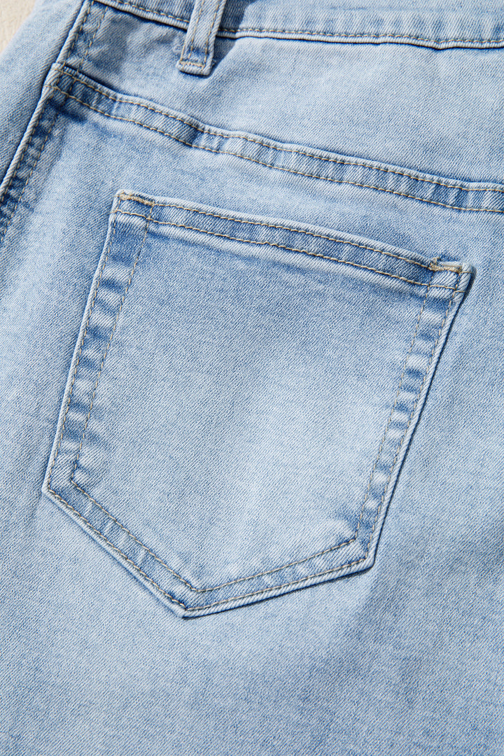 Sail Blue Raw Hem Turnup Loose Ankle-length Jeans