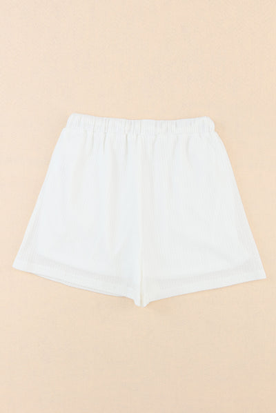 White Waffle Knit Lace-up High Waist Wide Leg Casual Shorts