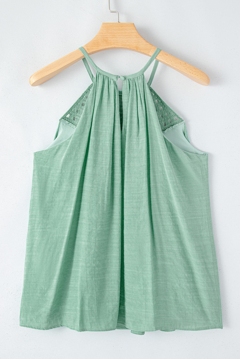 Mist Green Crochet Splicing Halter Flowy Tank Top