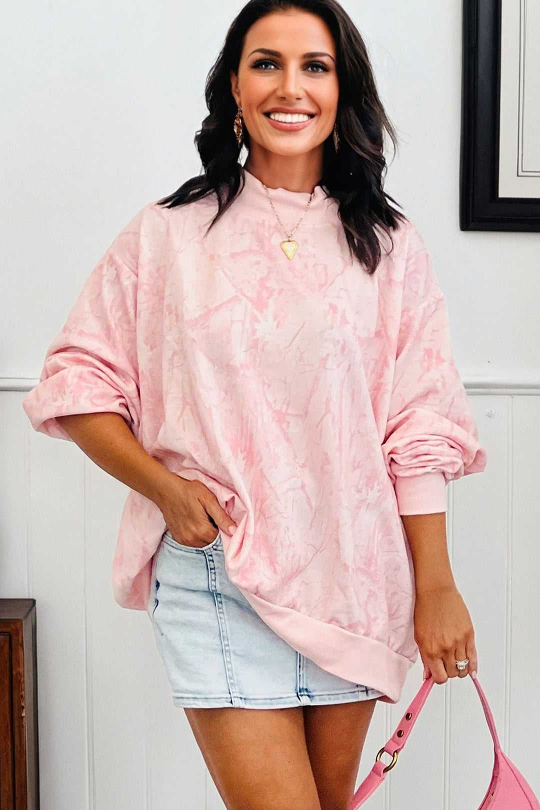 Pink Camo Mock Neck Baggy Sweatshirt