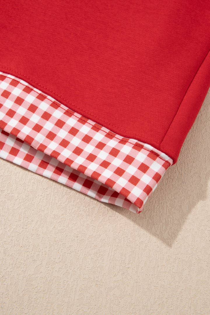 Fiery Red Gingham Trim Baggy Pullover 2pcs Short Set