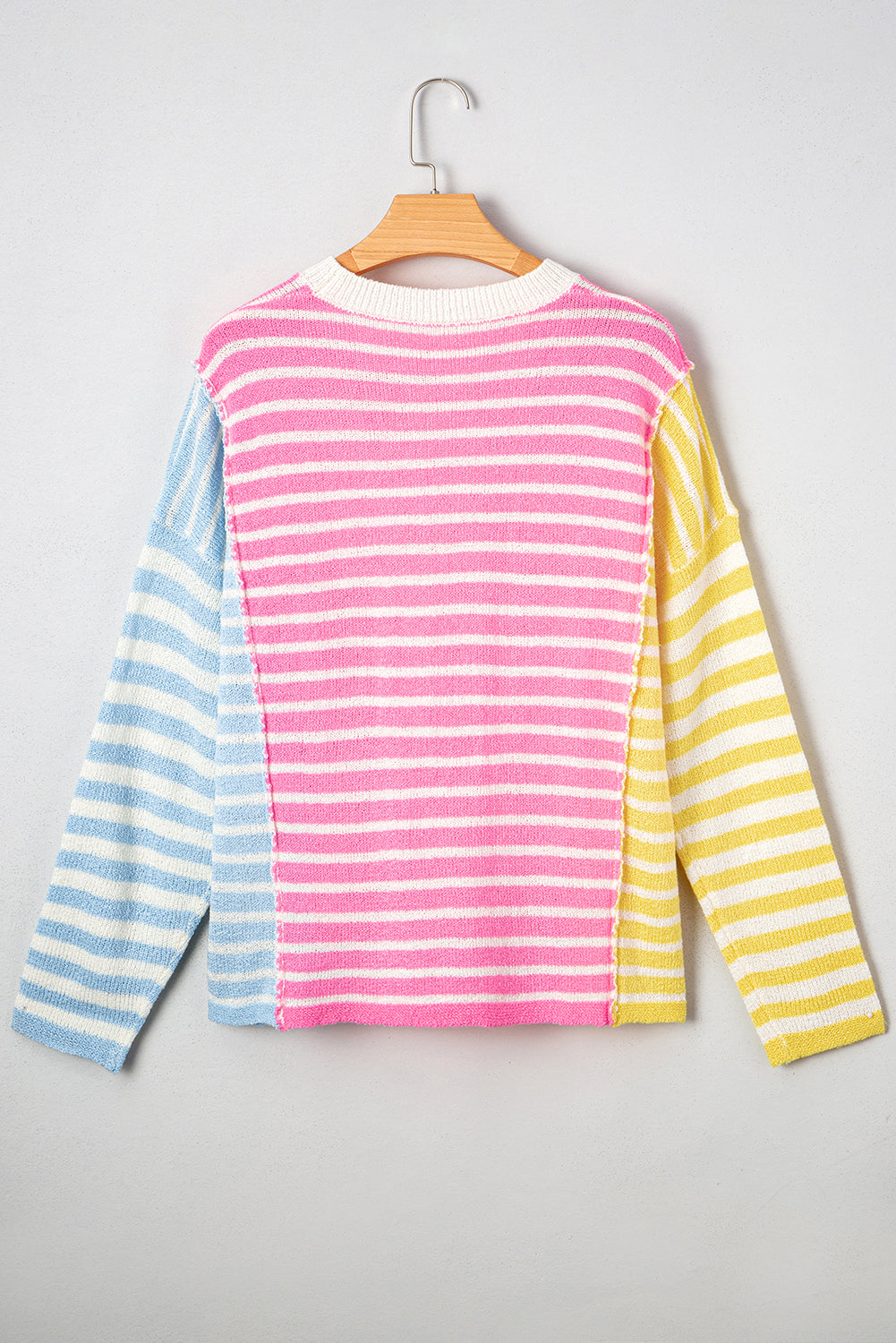 Esther Striped Patchwork Dolman Sleeve Slit Sweater