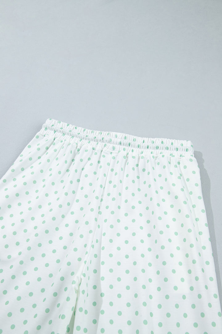 Khaki Polka Dot Patchwork Colorblock Long Sleeve Casual Two Piece Pants Set