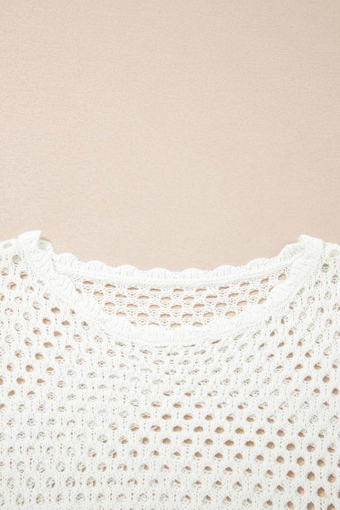 Yellow Cream Scalloped Trim Hollow Out Knit Long Sleeve Top