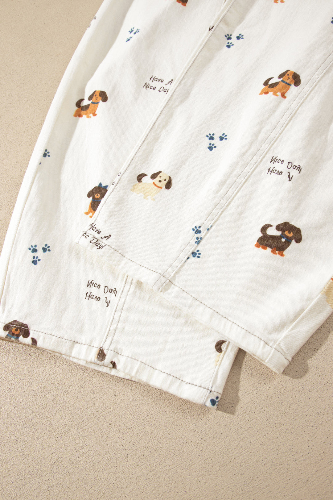 White Abstract Dog Print Wide Leg Full-Length Jeans