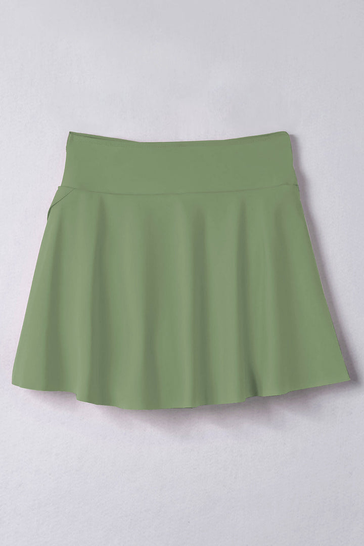 Green Criss Cross Waist Flared Swim Skirt