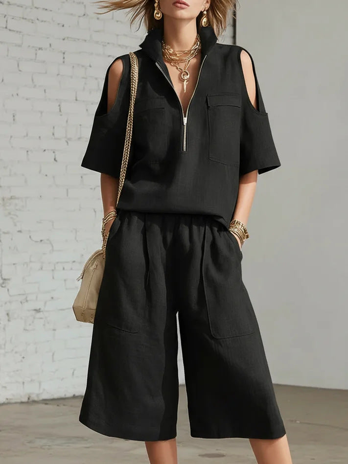 Short-Sleeve Shirt &amp; Loose Shorts Two-Piece Set | Casual
