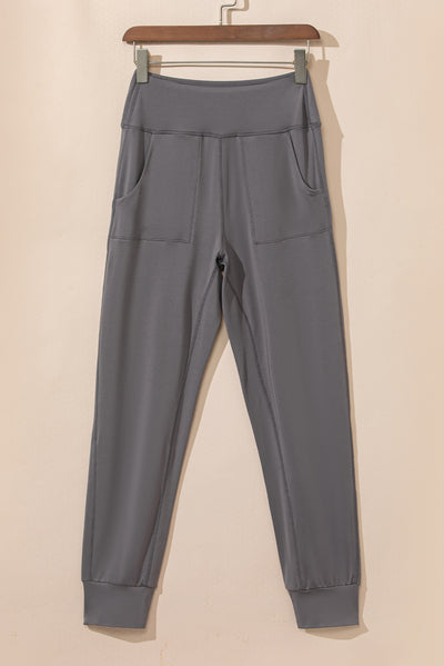 Medium Grey Exposed Seam High Waist Pocketed Joggers