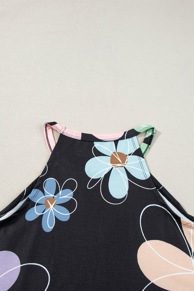 Black Sweet Floral Tank Top