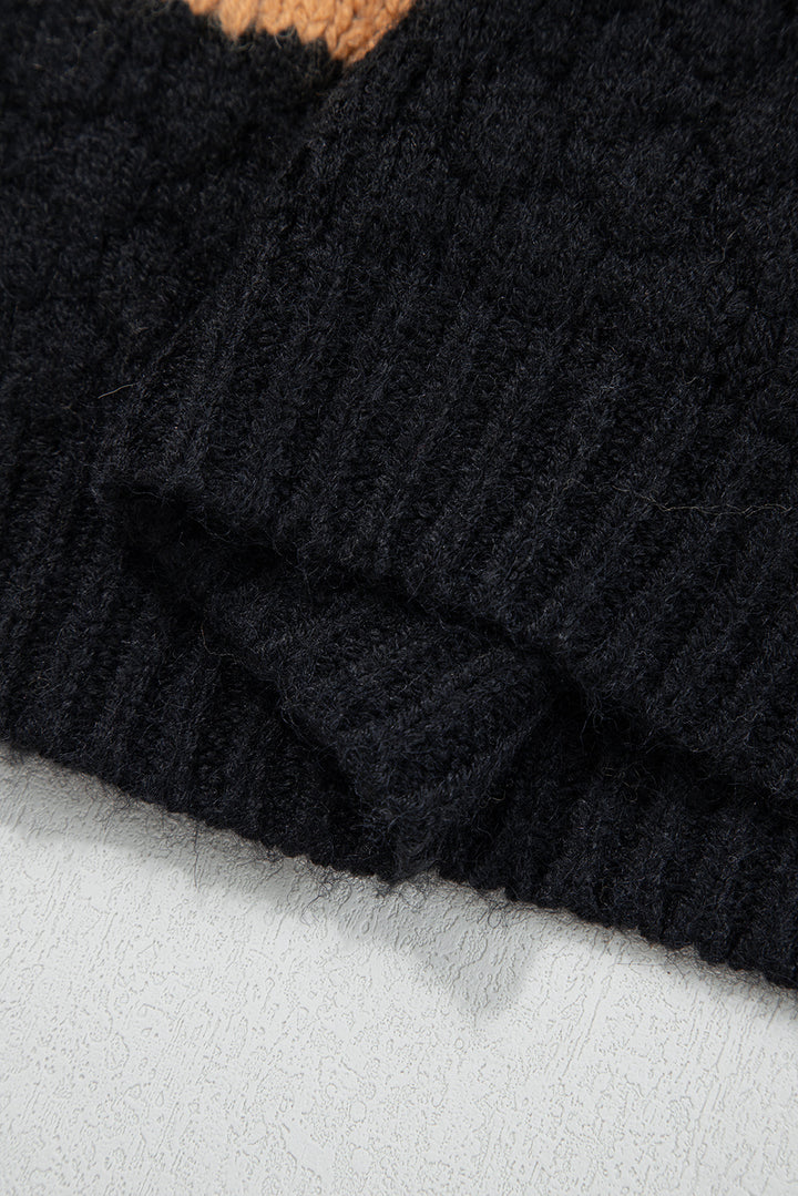 Khaki Color Block High Neck Baggy Sweater