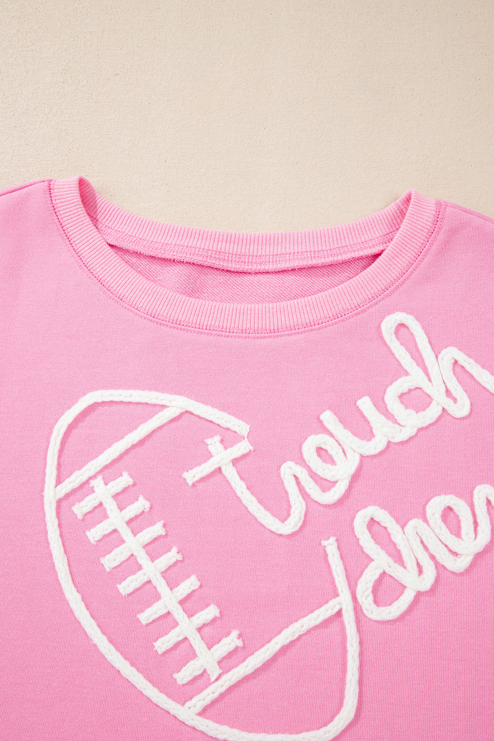 Pink Touch Down Rugby Football Embroidered Plus Size Sweatshirt