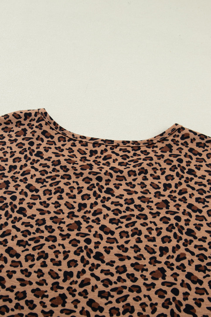 Brown Plus Size Leopard Loose Top Pleated Pants Set