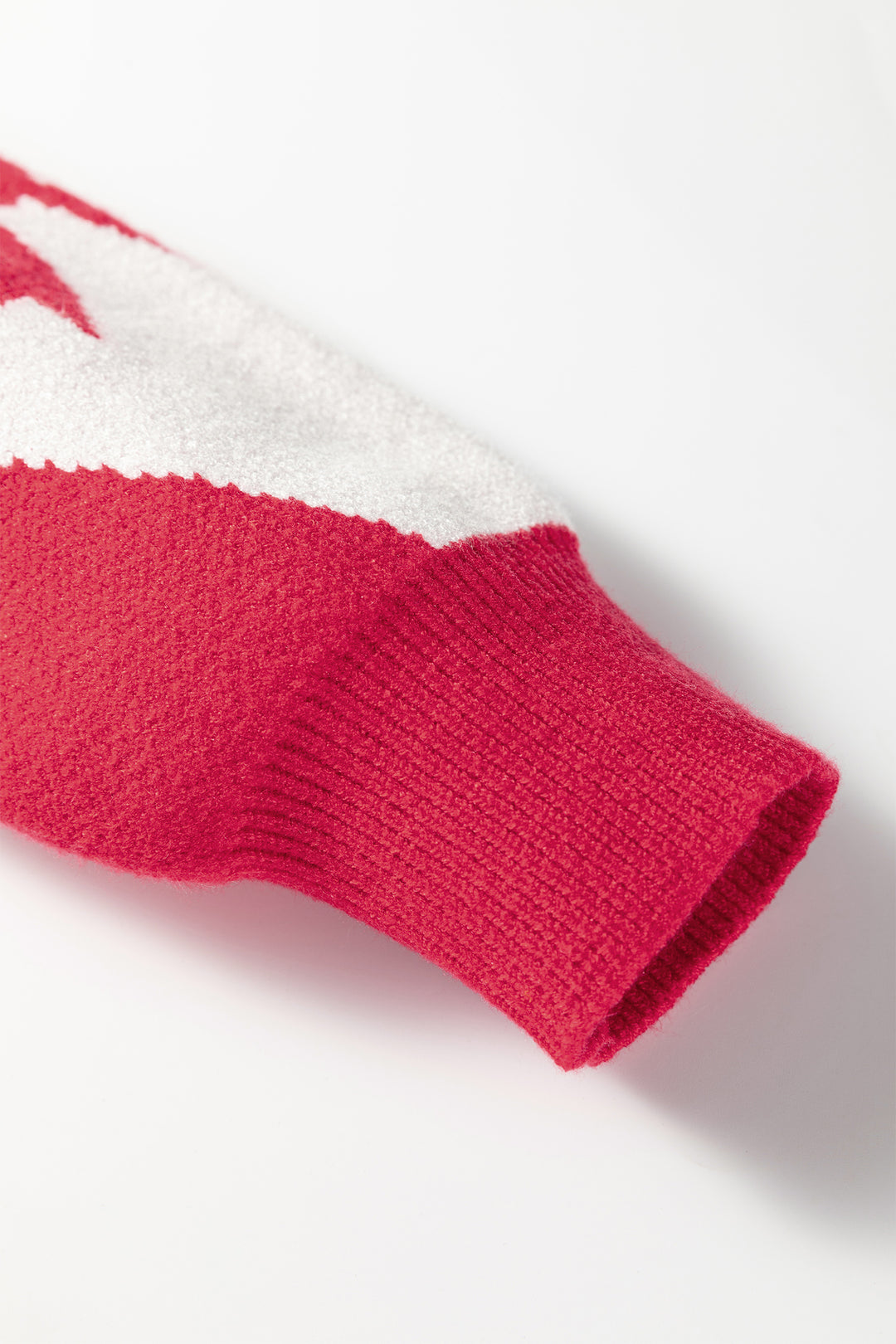 Red Bow Print 2-tone Rhombus Knit Loose Sweater