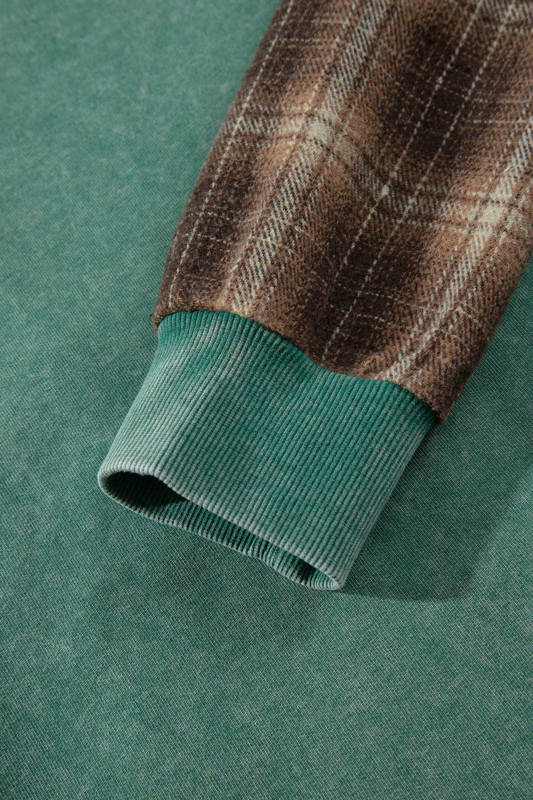Smoke Green Plaid Colorblock Hoodie