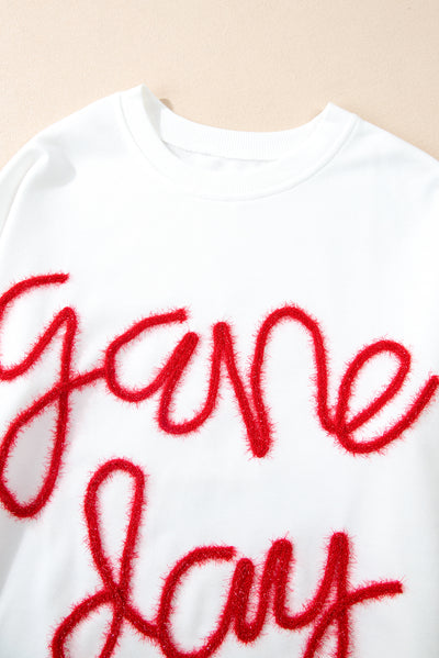 White Tinsel Game Day Drop Shoulder Graphic Sweatshirt