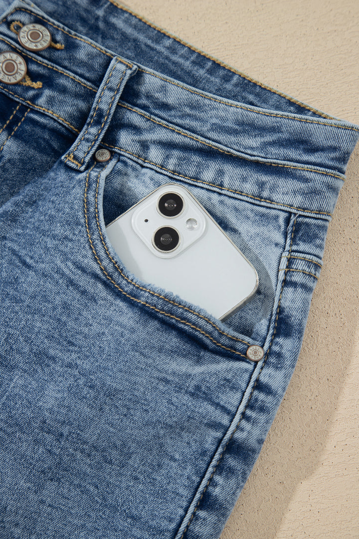 Beau Blue Acid Wash Pocket Detail Flare Jeans