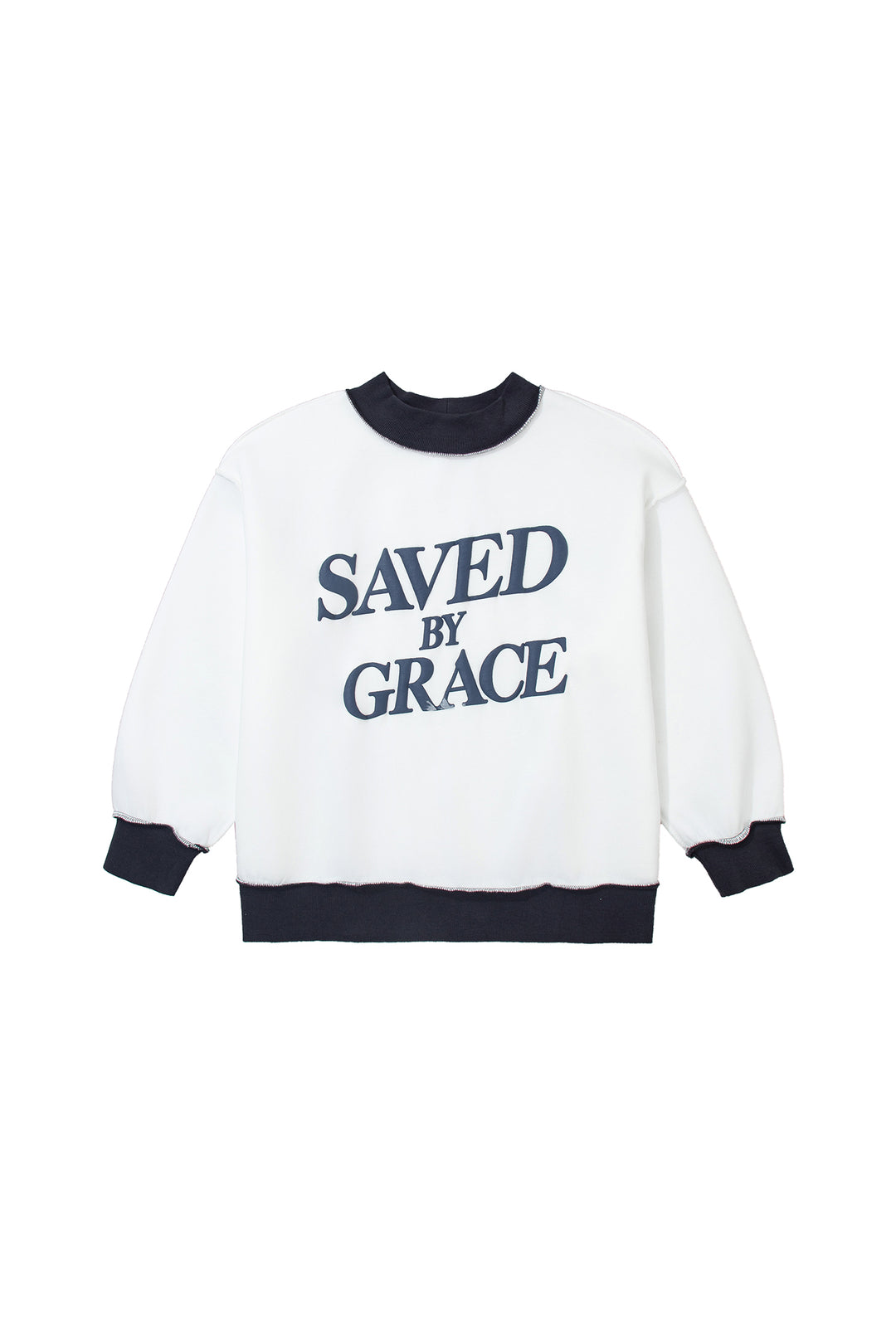 Beige SAVED BY GRACE Letter Print Color Block Mock Neck Plus Size Sweatshirt